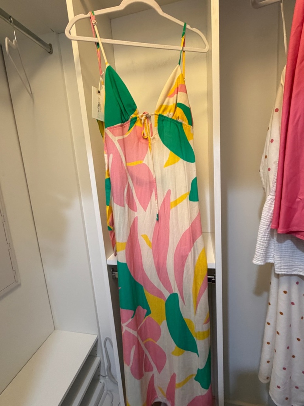 Women's Pink Tropical Maxi Dress with Green & Yellow Accents